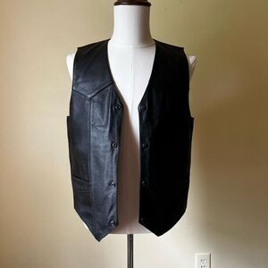 Vintage FMC Black Leather Biker Vest Size 38 Motorcycle Club Western Style